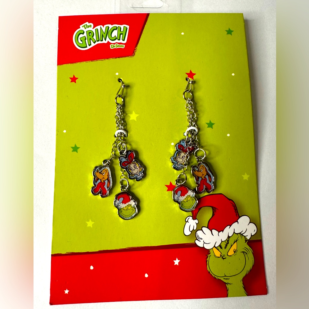 Dr. Seuss Grinch Womens Hook Dangle Earrings Grinch Cindy Lou And Max Earrings